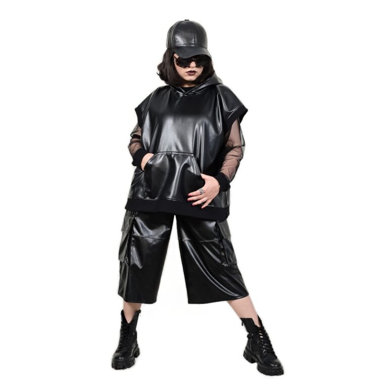 ست هودی شلوارک چرم👽